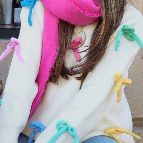 Cozy Colorful Bow Oversized Pullover Sweater top - Picture 2 of 6